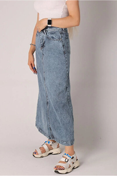 viking's line Mavi Kadın Tesettür Kar Yıkama Kot Etek