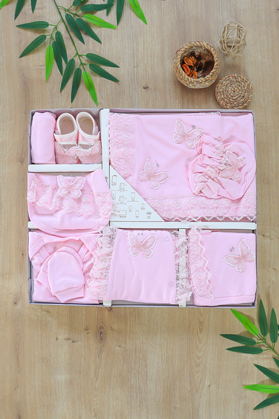Sitilin Pink Butterfly Patterned Baby Girl Scalloped - 100% Cotton, 10-piece ...