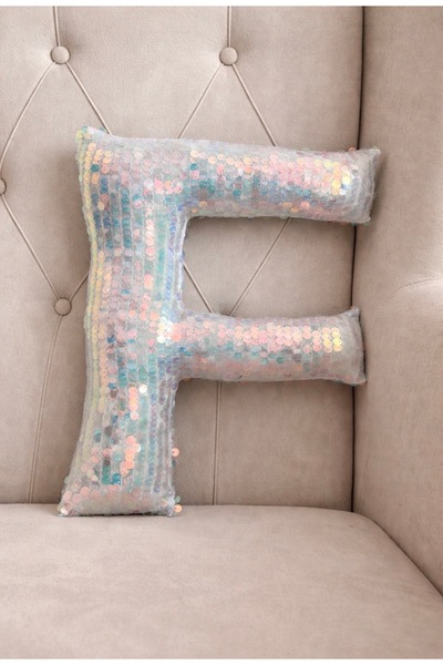 Mersii Harf Yastık Bebek Mavisi Hologram Payetli Elyaf Dolgulu Dekoratif Hedi...