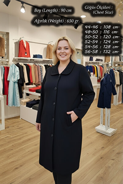 Laden Triko Mevsimlik Çelik Örgü Büyük Beden Nakışlı Kap Uzun Hırka Siyah Anne Hırka