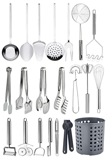 Mirilliahome 21 Parça Paslanmaz Çelik Servis Ve Pişirme Seti – Kaşıklık, Maşa, Kepçe, Kevgir, Çırpıcı Takımı