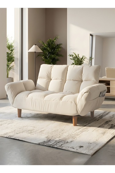 Taimi Seater Folding Sofa Bed, Adjustable Arms and Backrest, For Living Room, White - 110L x 30D x 60H cm