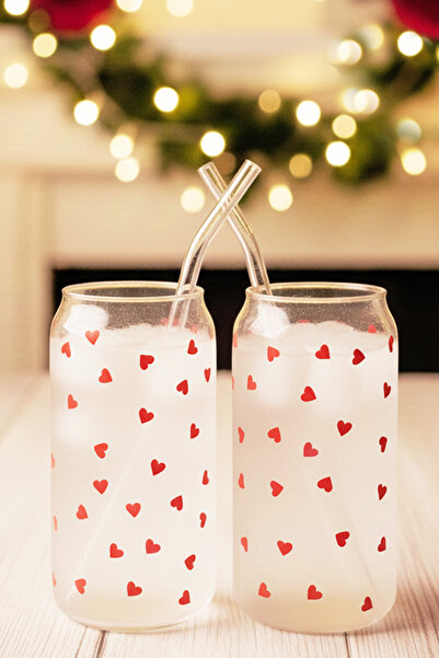 Caga Home Pinterest Bardak Kalp Desenli Isıya Dayanıklı Borosilikat 2 Adet Cam Pipetli Kahve ve Sunum Bardağı