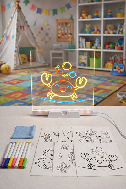 SYN AKSESUAR Led Işık Renkli Kalemli, Yazı Çizim Tahtası-Yaratıcı Led Işıklı Ayarlanabilir Eğitici Çizim Tahtası