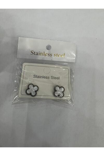 staınless steel Yonca Küpe Beyaz