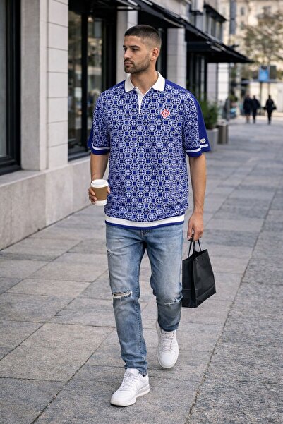 OYERGA MODA Ανδρικό μπλουζάκι με σχέδιο πόλο με λαιμόκοψη