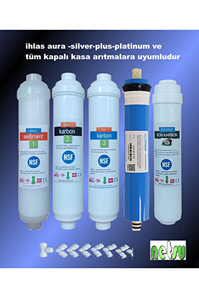 netsu arıtma -NSF İhlas Aura Cebilon Plus-Silver-Platinum-Su Arıtma Filtresi,5 Li Filtre Seti.