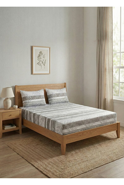 ChicMaison King Size Double Cotton |   Elastic |   Sheet Set |   Gray Leaf