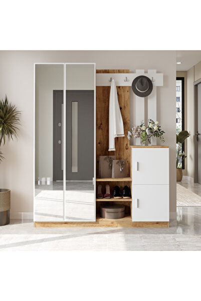 L'occi Concept Wood Aynalı Askılı Kapaklı Vestiyer Portmanto Ayakkabılık Çam-...
