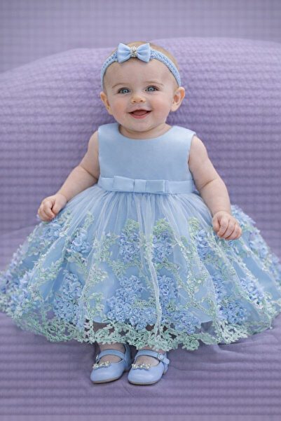 Superbaby Blue occasion dress - Flower garden