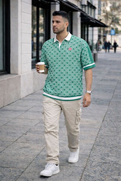 OYERGA MODA Tricou cu model pentru gât polo pentru bărbați