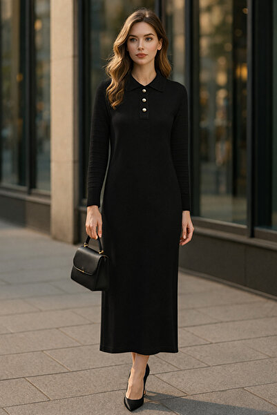 semela YENİ SEZON DÜĞME DETAYLI (135 cm ) TRİKO ELBİSE