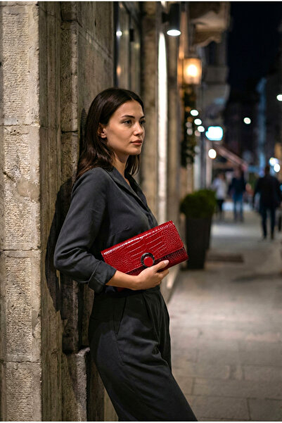 VOSTRO حقيبة يد وكتف نسائية من الجلد الطبيعي 100% باللون الأحمر - موديل مصنوع...