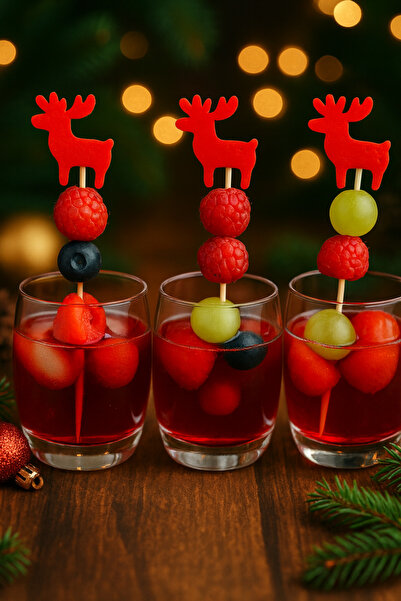 Kraft مجموعة من 50 قطعة من أعواد الأسنان المصنوعة من الخيزران بطول 12 سم على شكل غزال أحمر، مجموعة زينة للحفلات وتقديم الهدايا في العام الجديد، كوكتيل