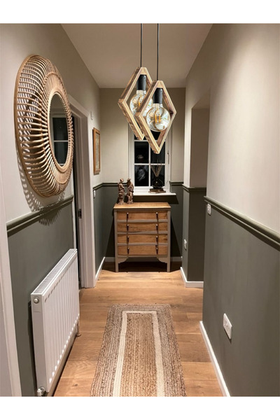 ONUR AVİZE Dekoratif El Yapımı Rustik Ve Modern Tarz Ahşap Sarkıt 2'li Avize