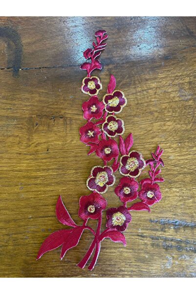 Gönülden Tasarım 25x14 cm Glačani vez, prolećna grana, cvetna aplikacija, crvena