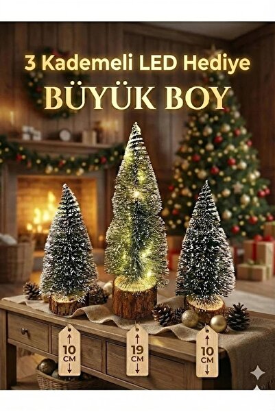 Kelira 3 Adet 19cm 2x 12cm Yıbaşı Süsü Işıklı 3 Kademeli Mini Yılbaşı Ağacı K...