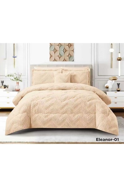 HOURS طقم مفرش نفرين شتوي مخمل فرو ناعم 6قطع حشوة كاملة دفئ وفخامة مقاس 260*240 سم