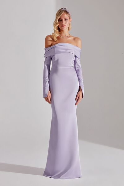 BETTY & SAM Clara – Schulterfreies Outdoor-Kleid mit lila Fischrock