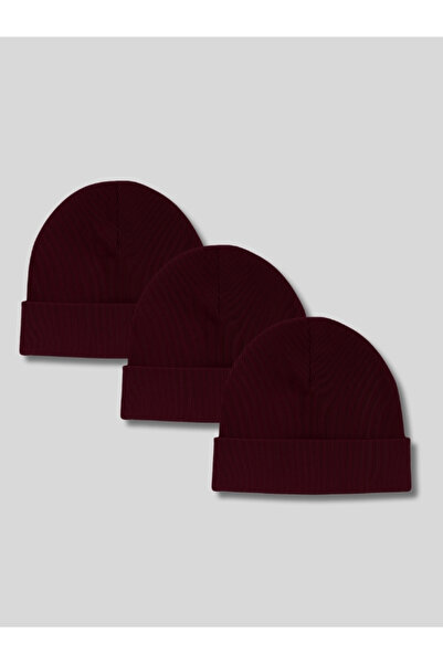 BELTICHA Unisex Bordo 3'Lü Basic Katlamalı Bere