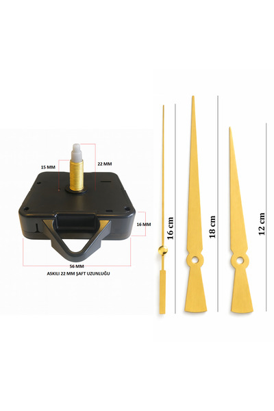 EXİZ TİCARET Uzun Şaft Akar Sessiz Saat Mekanizması Askılı  22 mm