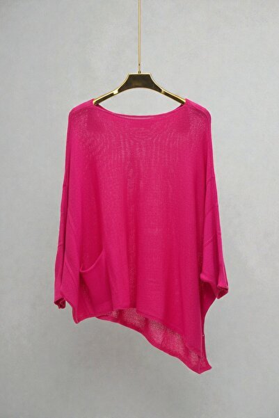 SHOPPEBUTİK Single Pocket Asymmetrical Knitwear Sweater Casual Oversized Tunic