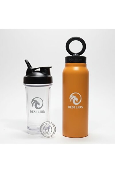 DESI LION 2-in-1 Set 500ml Protein Shaker + 710ml Water Bottle with Magnetic Phone Holder | Stainless Steel