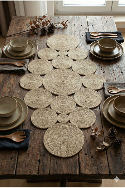 Homever Newel Oval Hasır Jüt Salon Mutfak Balkon Masa Örtüsü / Runner / Ranır