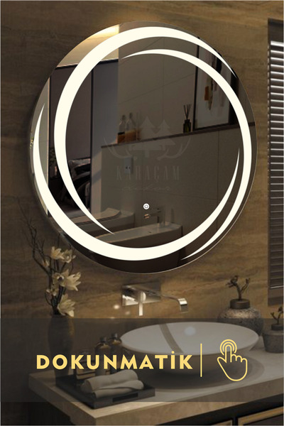 KaraçamDekor Lazer Kumlamalı Ledli Yuvarlak Ayna