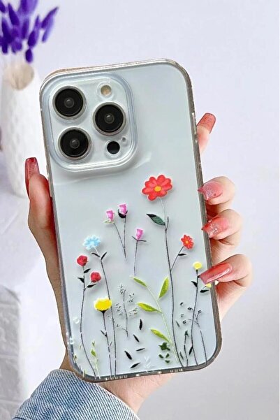 3GEN CASE İphone 15 Pro Kılıf Tatlı Çiçekler Desenli Şeffaf Silikon Kılıf