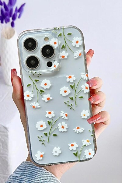 3GEN CASE İphone 15 Pro Kılıf Tatlı Çiçekler Desenli Şeffaf Silikon Kılıf