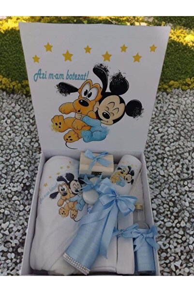 OBSIDION Set botez DISNEY - cutie trusou lumanare - baby blue Mickey & Pluto