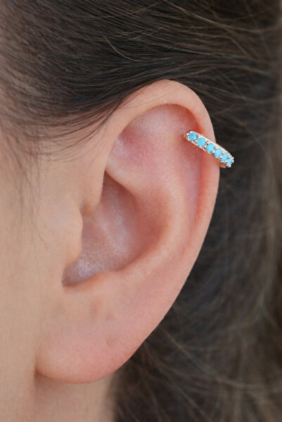 Sacce Scarves&Accessories Turquaz Mavi Taşlı Helix Piercing Küpe Kıkırdak Lobe