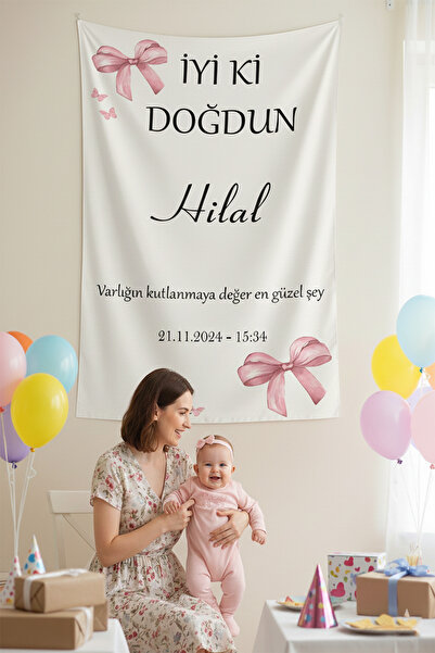 Vendini Kaliteli Kumaş , Kişiye Özel Doğum Günü Duvar Örtüsü Fiyonk