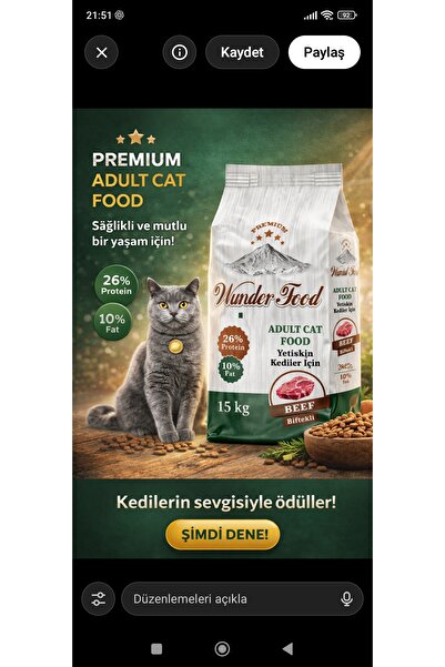 WUNDER Premium 15 kg Biftekli Kedi Maması