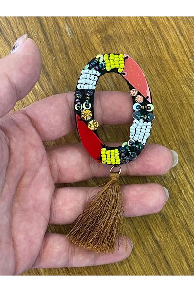 Gönülden Tasarım Mărgele de piatră cu ciucuri de 6x4 cm, broderie cu litera O...