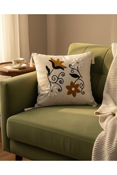 Buğra Home 1 Piece Punch Embroidered Living Room Balcony Bohemian Throw Pillo...