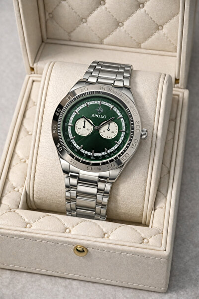 S.POLO ساعة يد رجالية معدنية فضية اللون للموسم الجديد مع سوار هدية