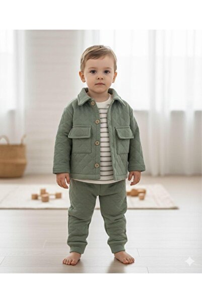 Bolly Baby Kapitone Safari Model Şeritli Badi 3lü Erkek Bebek/Çocuk Takım