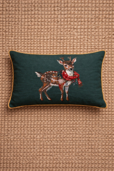 Alacastore Husă de pernă de Anul Nou, de Crăciun, cerb, verde, roșu, auriu, d...