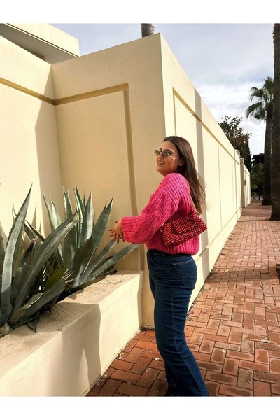 design bk Pembe taşlı çanta