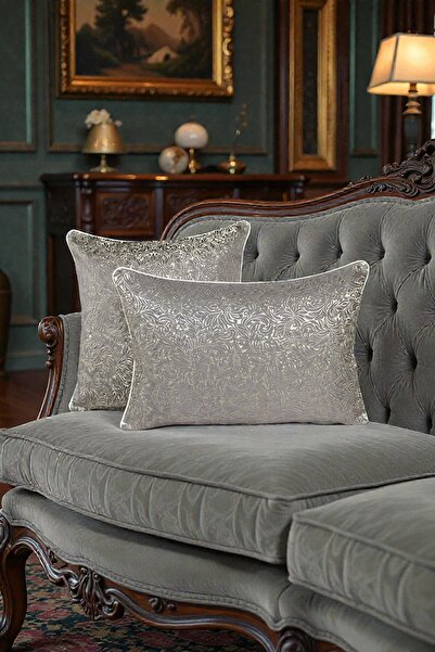 VISIONARIO Kırlent Kılıfı Desenli Jakarlı Dokuma Kumaş 2'li 45x45 ve 35x50 Çi...