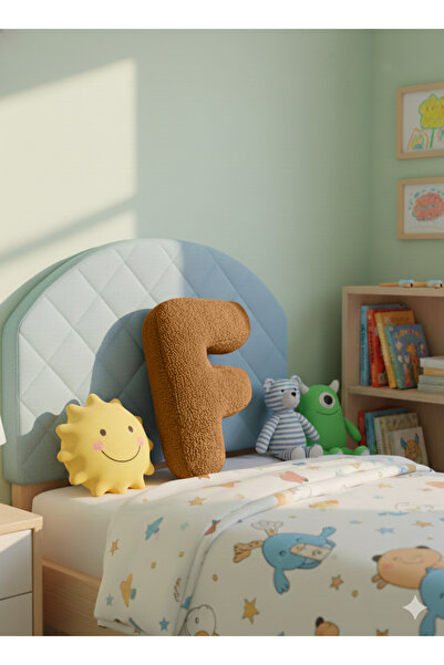 pufftable وسادة على شكل حرف F من القطيفة، وسادة زخرفية، لون بني جملي، حجم كبي...