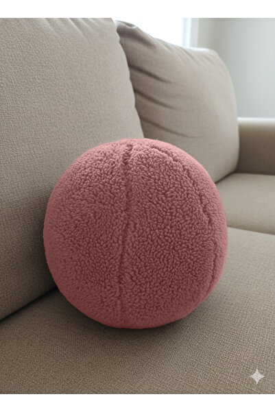 pufftable peluş top yastık kırlent içi dolgulu pembe teddy kumaş