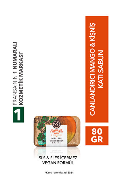 Yves Rocher Katı Sabun - Canlandırıcı Mango Kişniş -SLS,SLES İçermez,Vegan-80gr