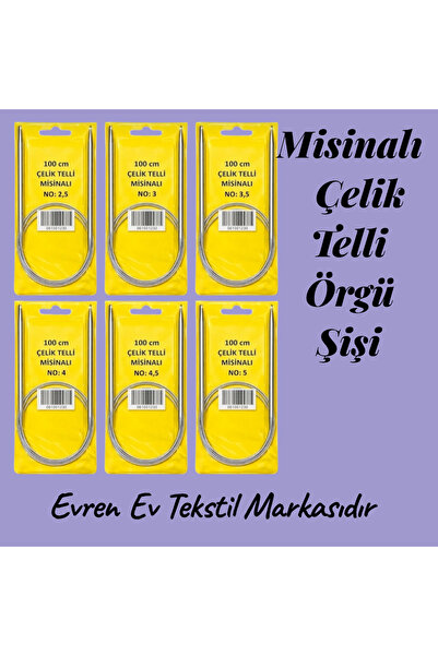 Evren Ev Tekstil Misinalı Çelik Telli Titanyum Örgü Şiş Seti 6 Adet (2,5-3,0-...