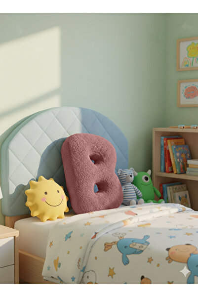 pufftable Pernă de pluș cu litera B, pernă decorativă, țesătură roz tip teddy...