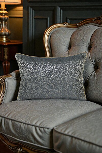 VISIONARIO Kırlent Kılıfı Desenli Jakarlı - Çift Taraflı Biyeli 35x50 cm Füme