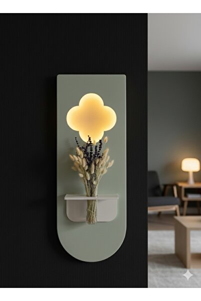 SERENGETI ART PAPATYA AHŞAP PİLLİ LEDLİ İSKANDİNAV TARZI SALON DUVAR RAFI MOD...