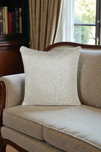 VISIONARIO Cushion Cover Patterned Jacquard - Double-Sided Piping 45X45 cm Cream